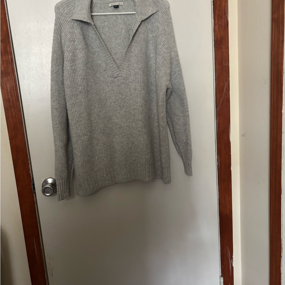 Gray Ribbed Knit Sweater